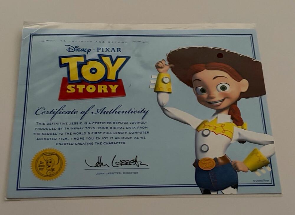 Toy Story Thinkway Certificate of Authenticity ONLY (Jessie 2010; NOT A REPLICA)